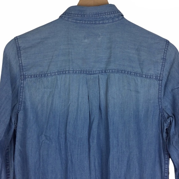 TALBOTS Top Blouse Chambray Popover Button Up Roll Tab Sleeves Minimalist Small - Picture 4 of 7